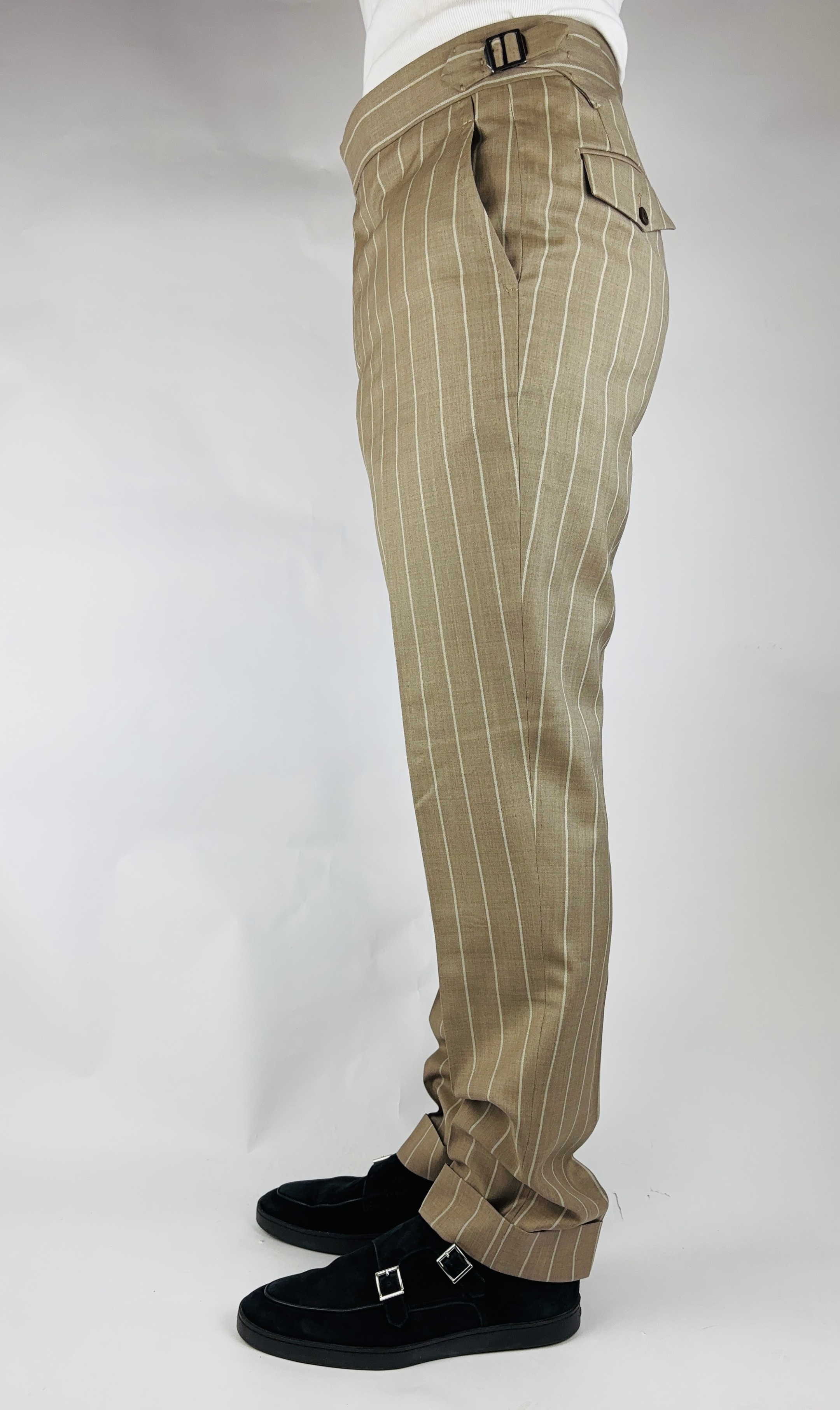 Hose Straight Wide Leg Handgemacht in Italien Wolle Braun gestreift