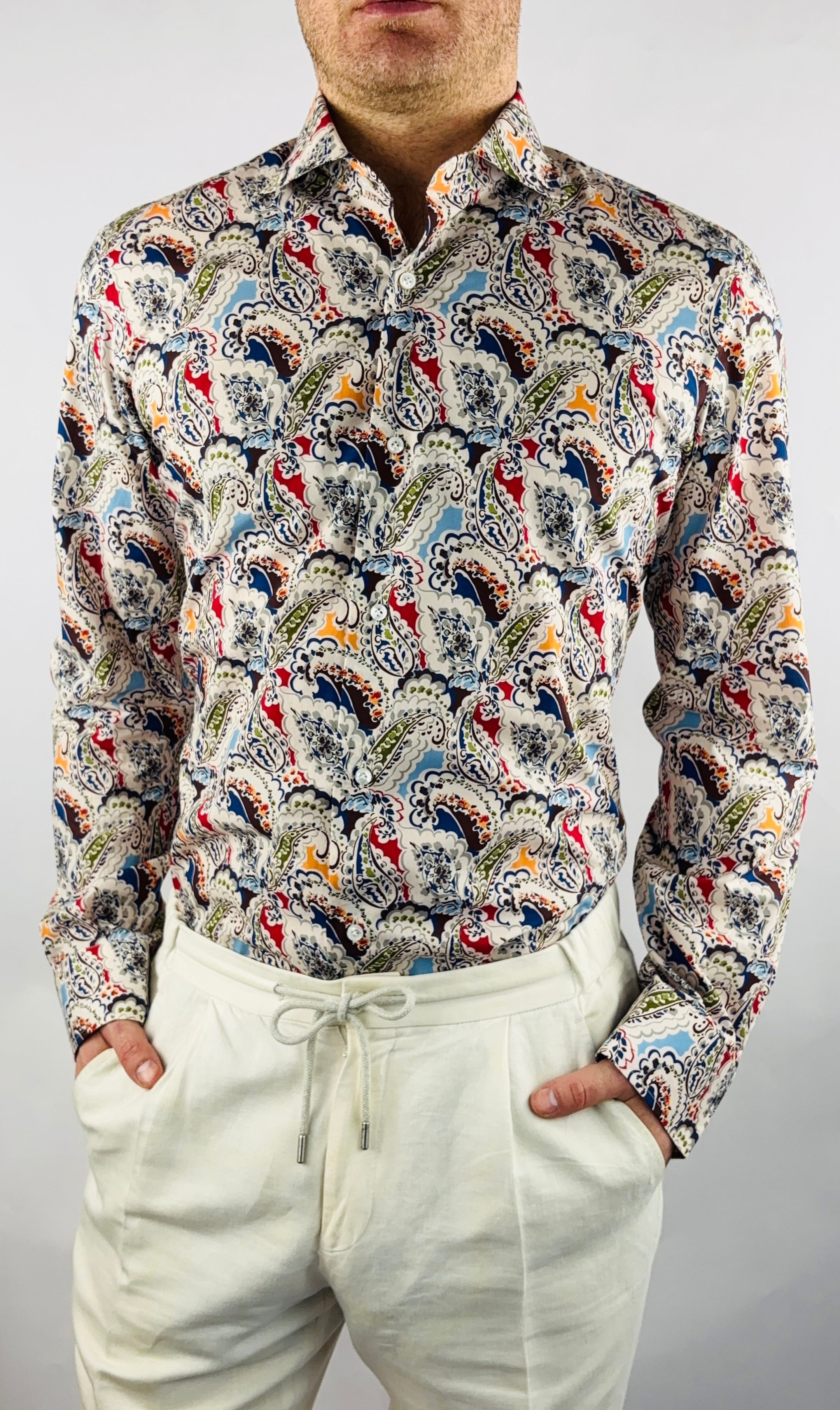 Hemd Handgemacht in Italien Super Slim Fit Paisley