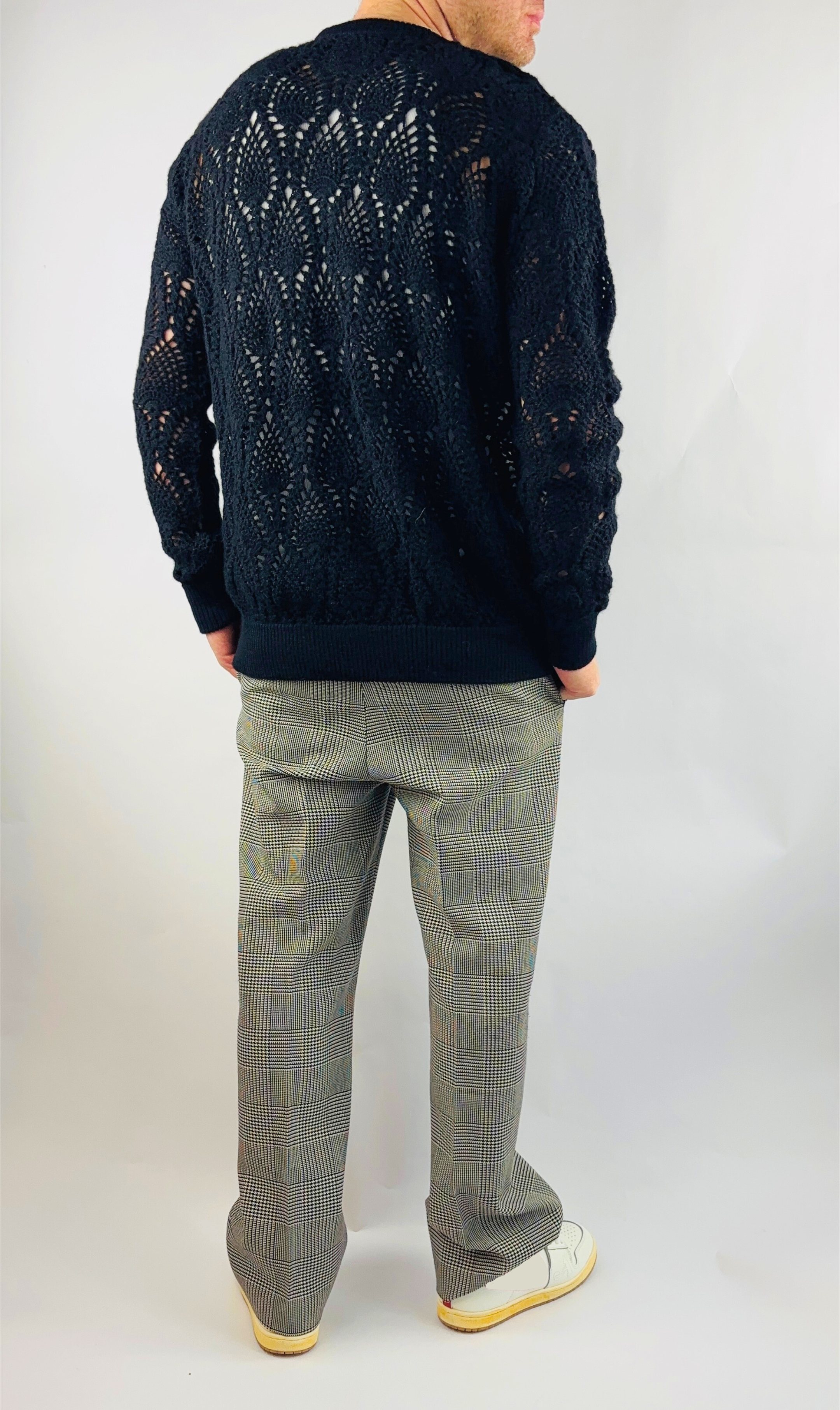 Crochet Pullover Handgemacht in Peru Baby Alpaka Wolle Regular Fit  Rundhals Schwarz
