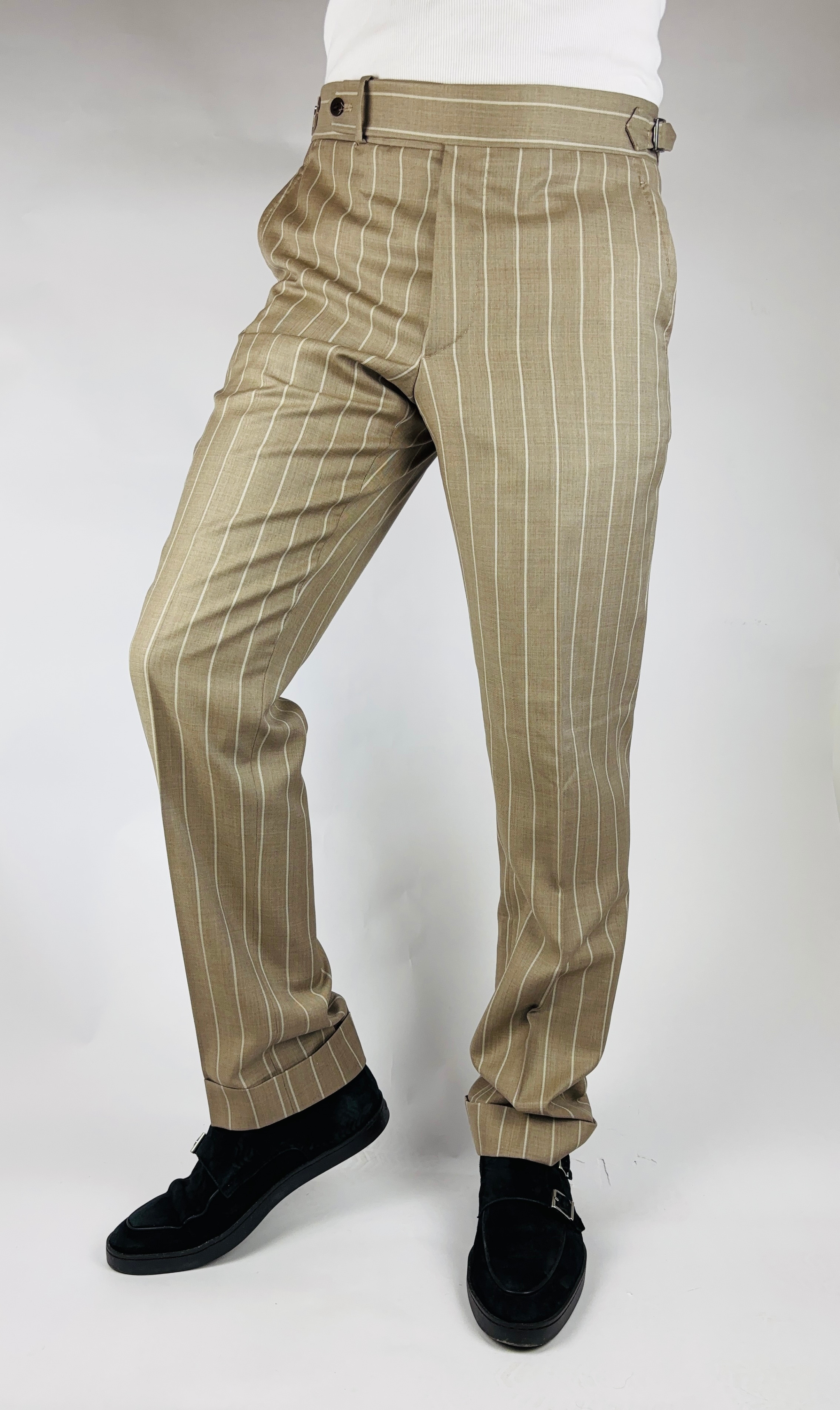 Hose Straight Wide Leg Handgemacht in Italien Wolle Braun gestreift