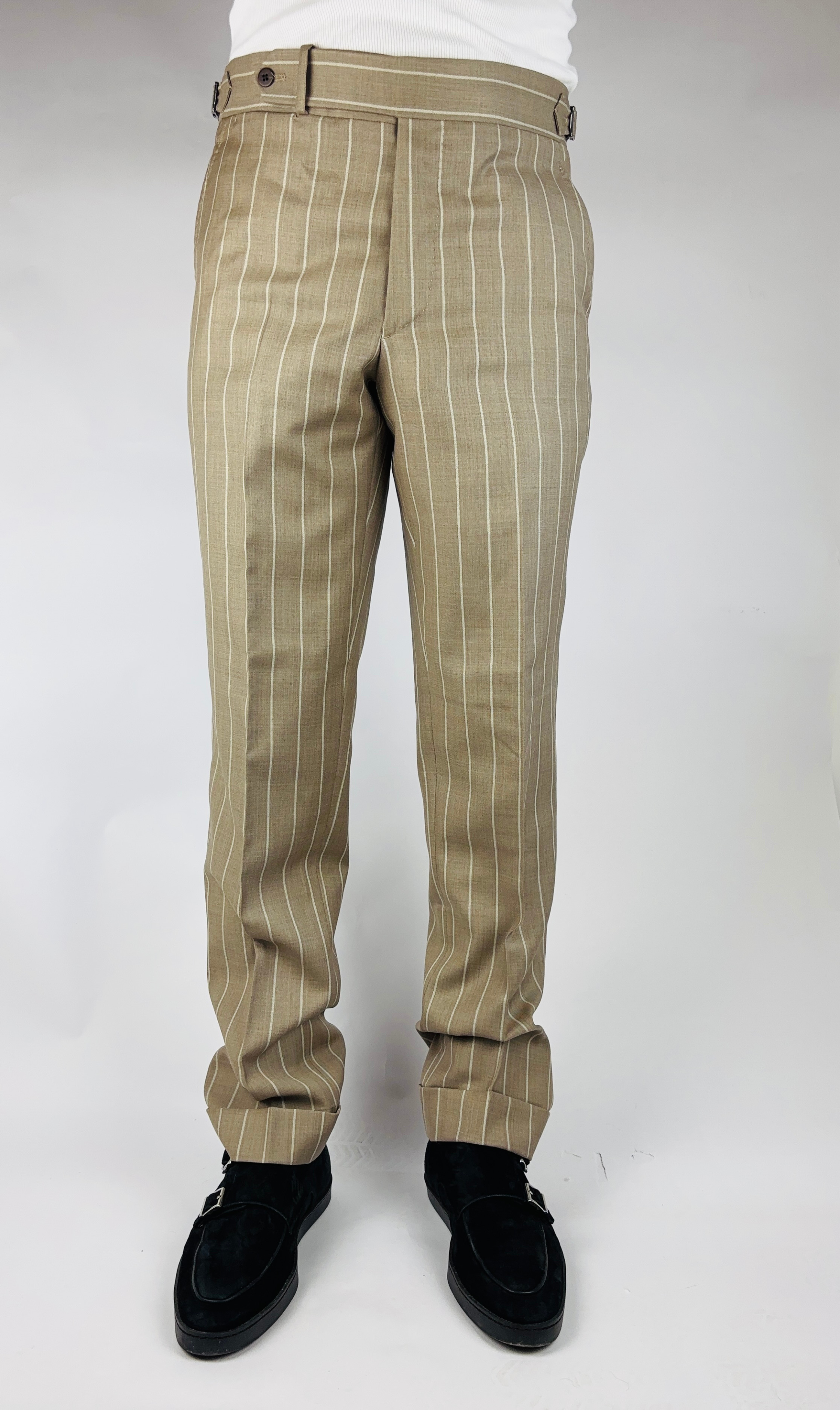 Hose Straight Wide Leg Handgemacht in Italien Wolle Braun gestreift