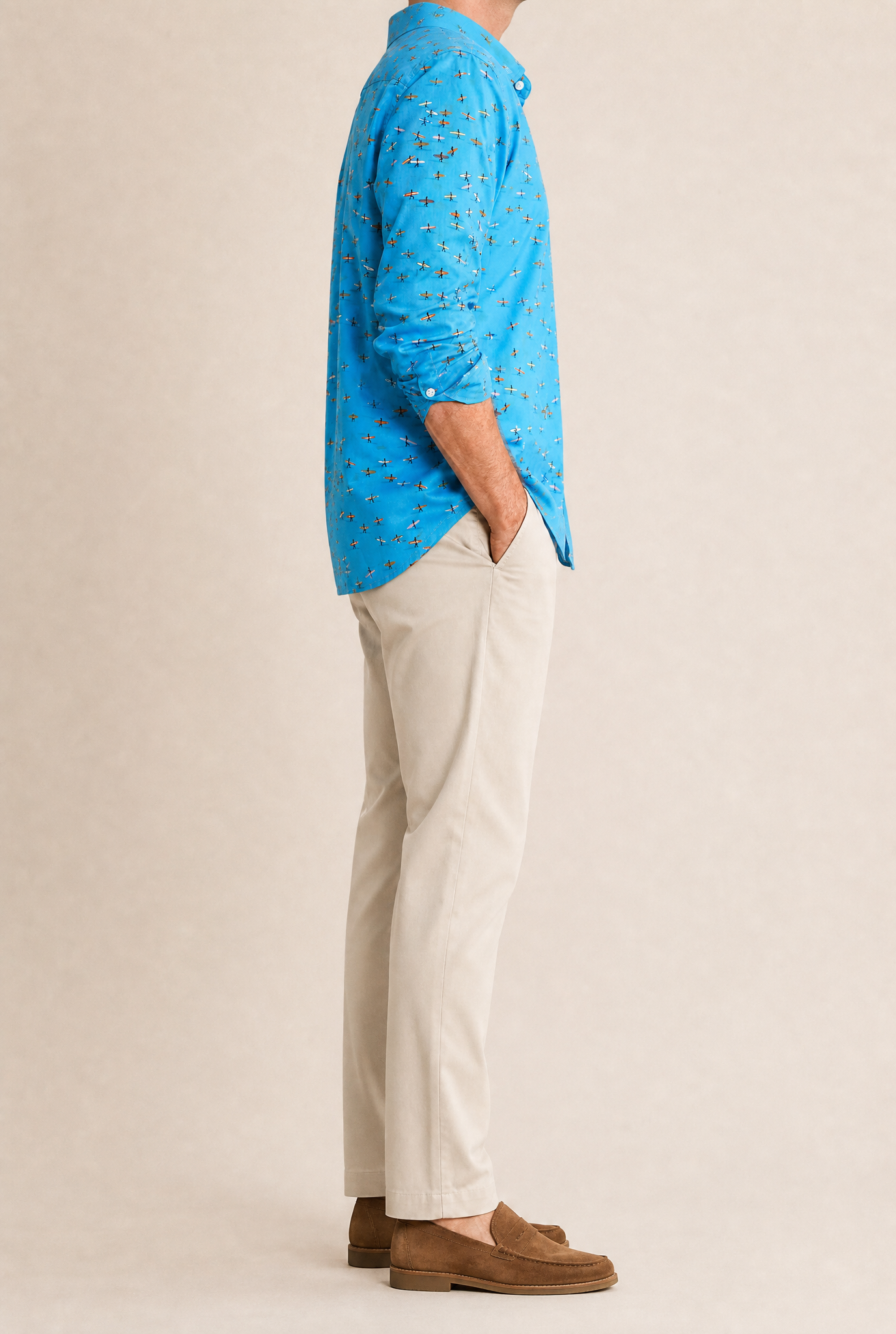 Surfer Print Slim Fit Shirt Turquoise
