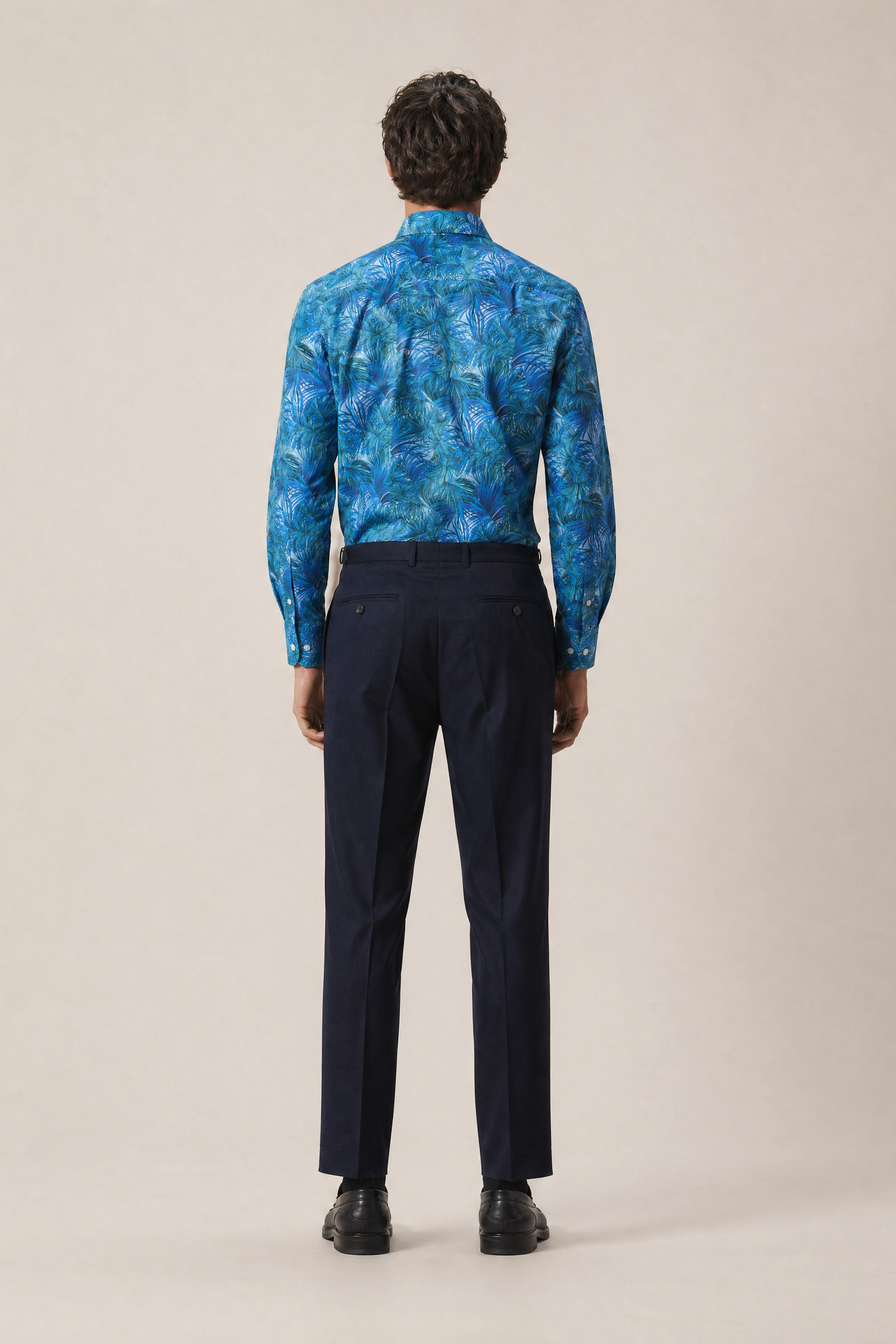 Palm Print Shirt Slim Fit Blue