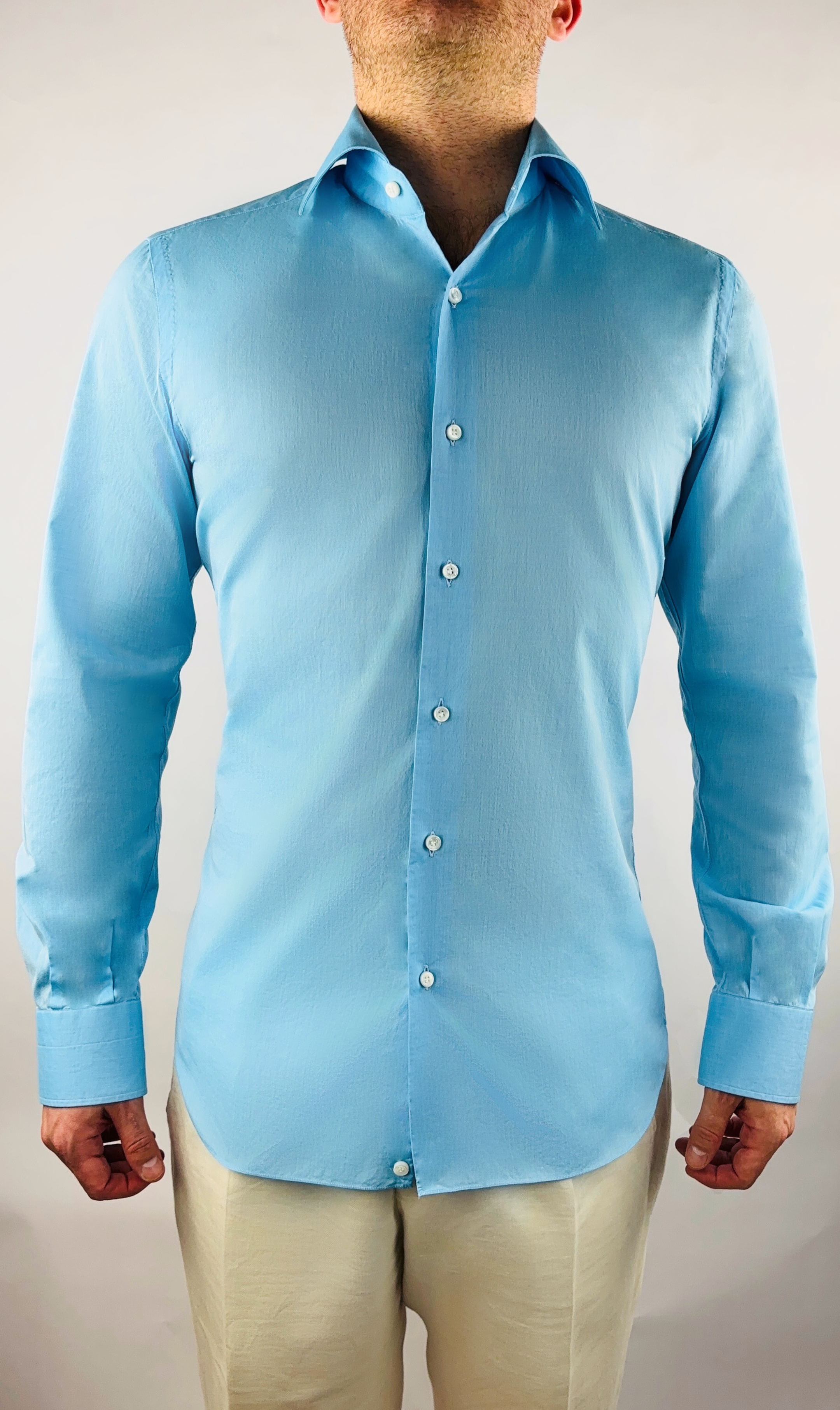 Hemd Handgemacht in Italien 100/2 Vollzwirn Slim Fit Blau