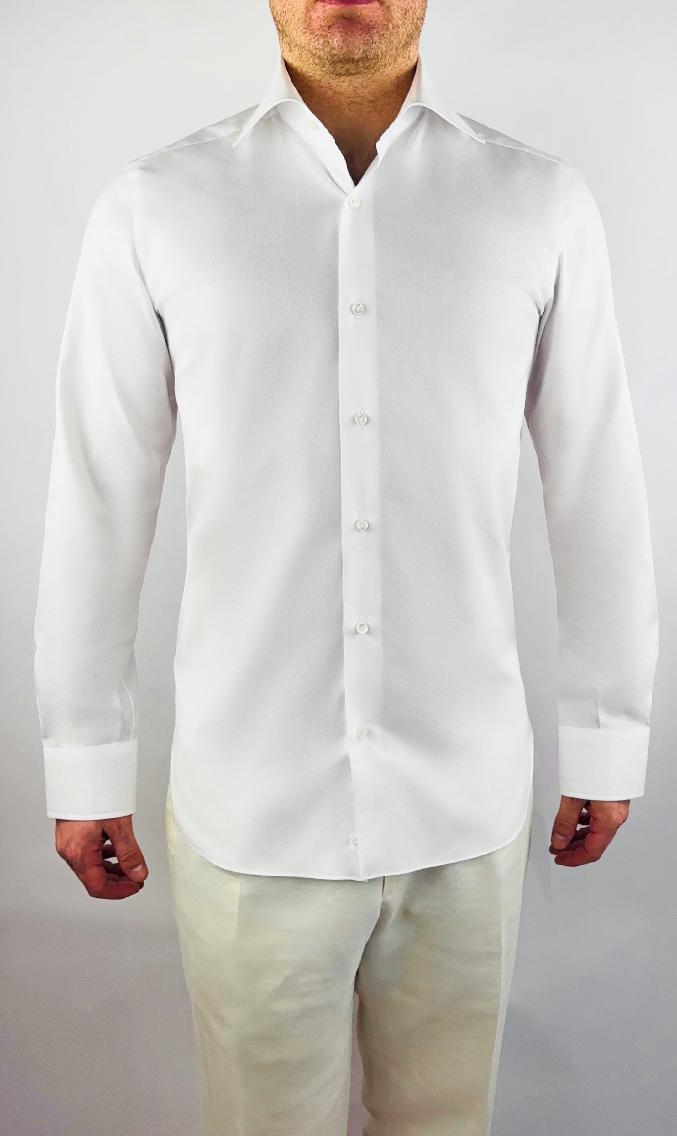 Hemd Handgemacht in Italien Vollzwirn Slim Fit Weiß
