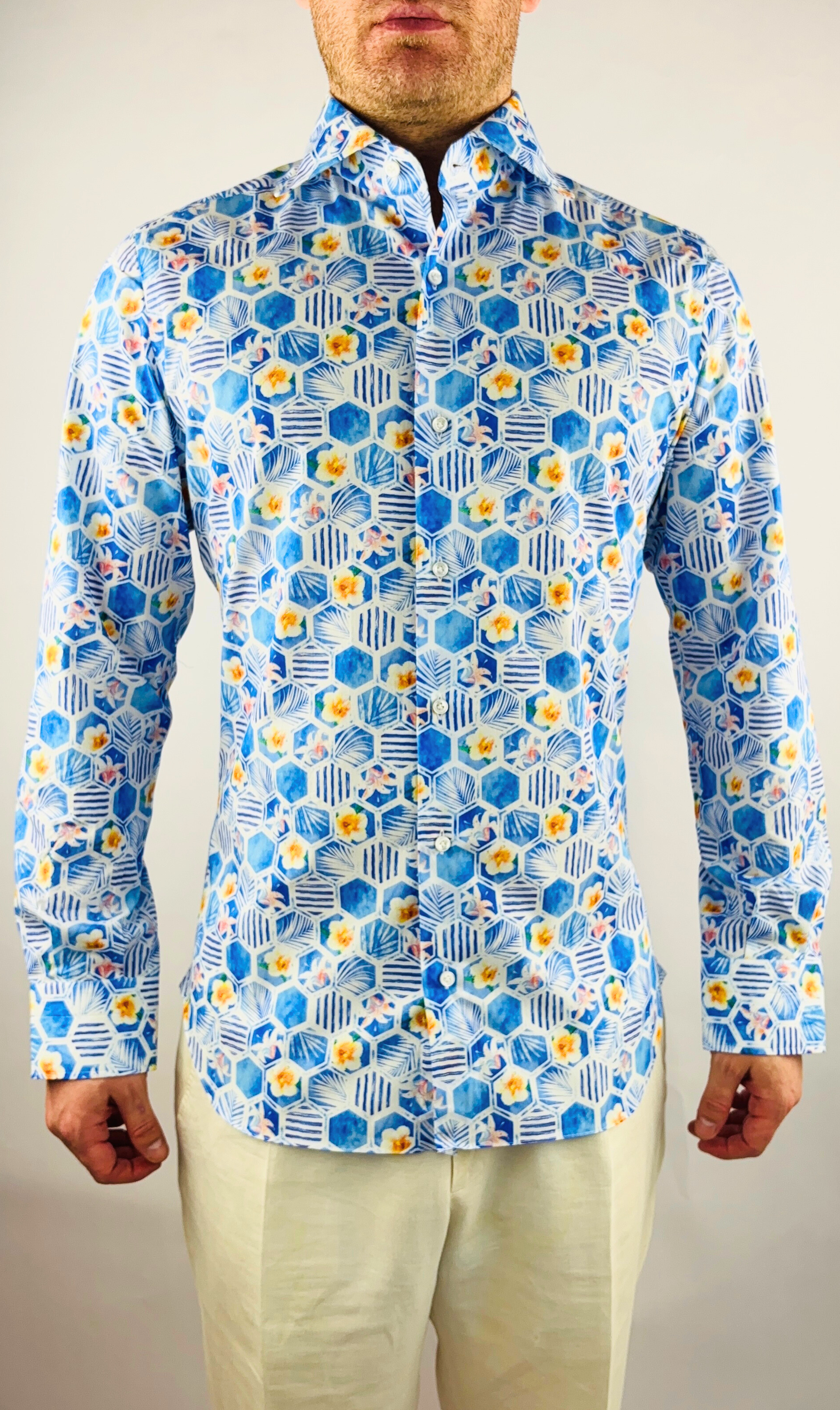 Hemd Handgemacht in Italien Slim Fit Blumen